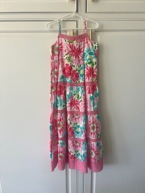 Garnet Hill Kids Maxi Pink and Teal Floral Tiered Sundress